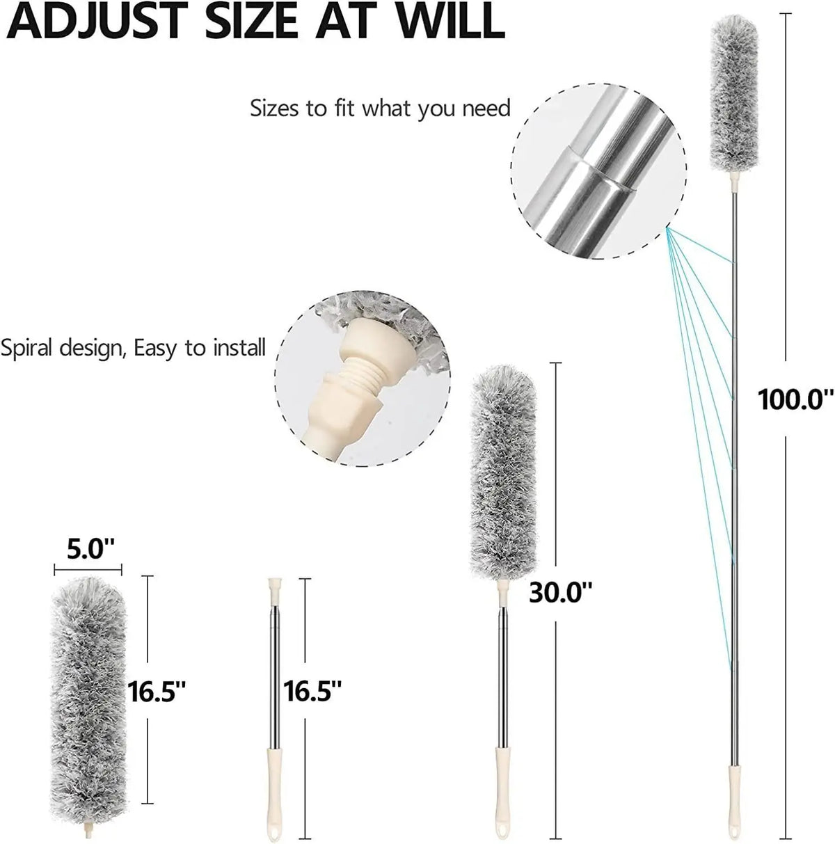 Microfiber Duster – 100-Inch Extendable Handle | Bendable Head for Ceiling Fans & High Places
