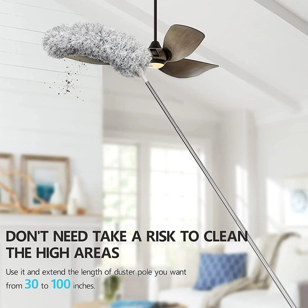 Microfiber Duster – 100-Inch Extendable Handle | Bendable Head for Ceiling Fans & High Places