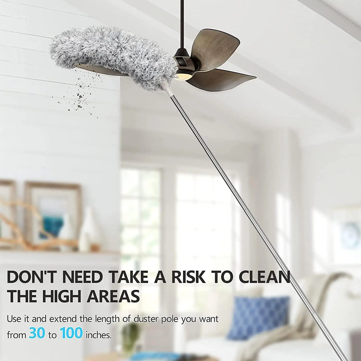 Microfiber Duster – 100-Inch Extendable Handle | Bendable Head for Ceiling Fans & High Places