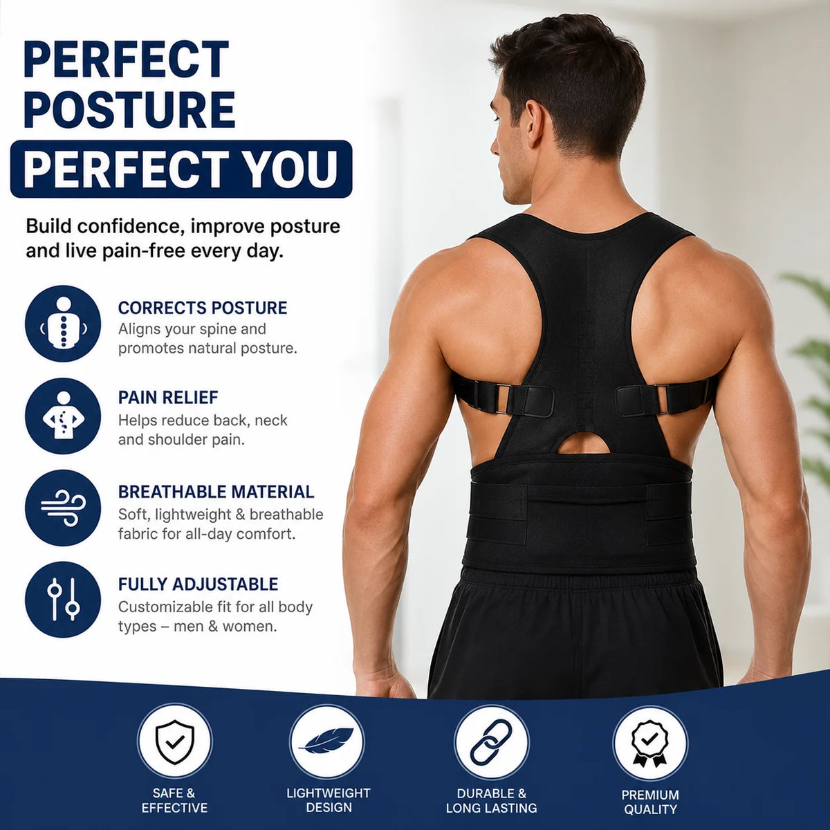Unisex Posture Corrector Belt – Improve Posture, Reduce Back & Shoulder Pain | Adjustable & Comfortable